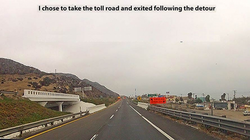 Detour for the washout of the toll road to Ensenada