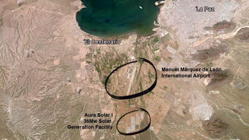 Satellite view map of the Aura Solar Generation Facility in La Paz