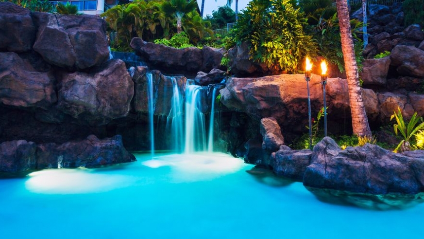 Night view of Pool and Waterfall