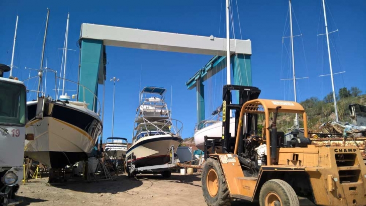 The 200 ton monster travel lift awaits the completion of the concrete piers