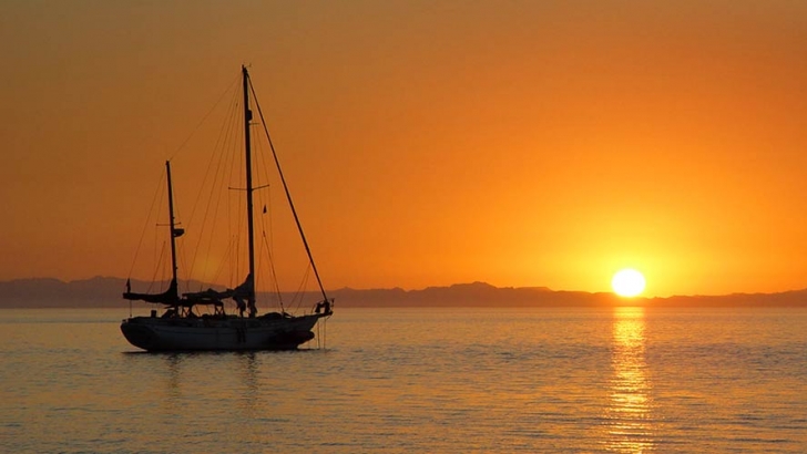 Anchored on the tranquil Sea of Cortez at sunset