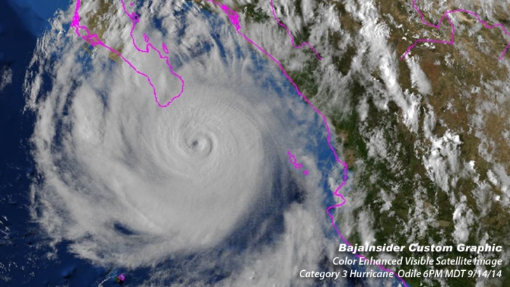 Color enhanced satellite image of Cat 3 Hurricane Odile hours before making landfall