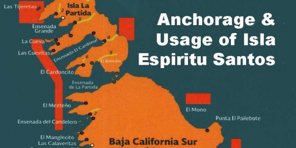 Usage and anchorage areas of Isla Espiritu Santos in the Sea of Cortez